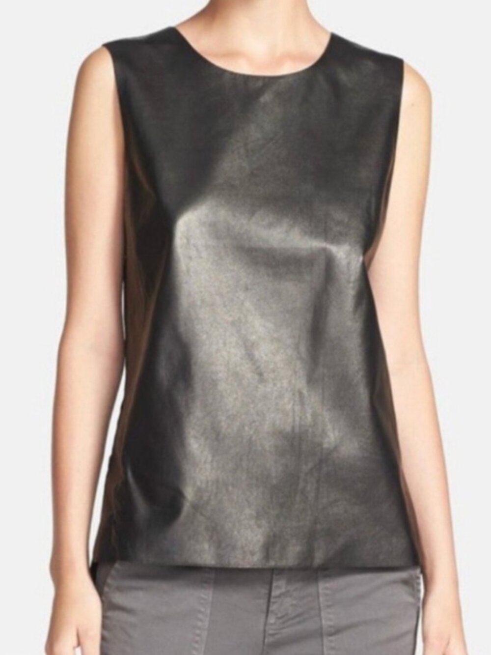 $435 Vince Black Leather Silk Tank Top size 6